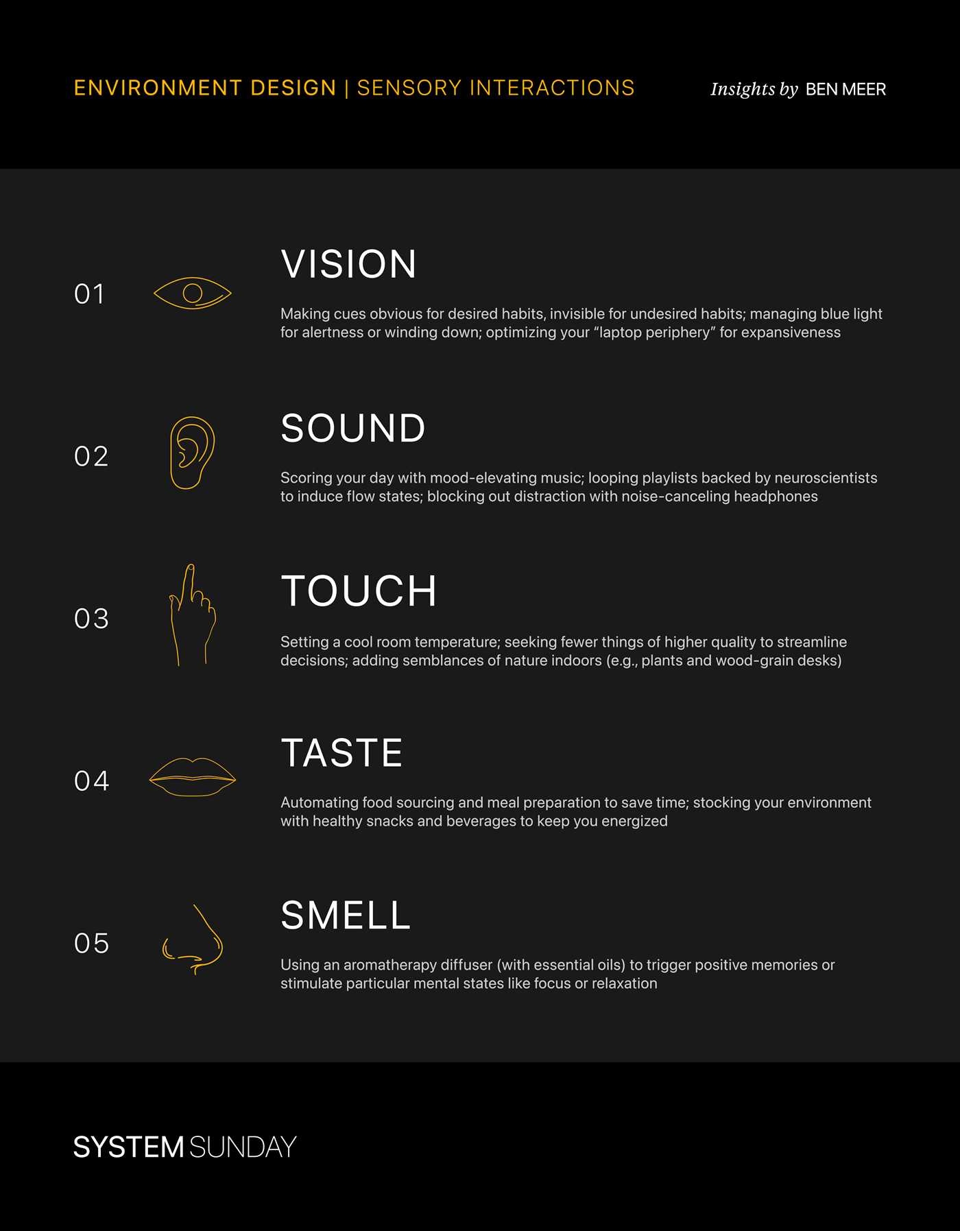 Optimizing the five senses environment design infographic
