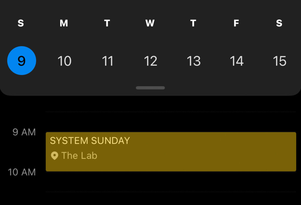 screenshot of my weekly "System Sunday" calendar series